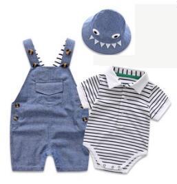 Baby BoysStrap Pants Jumpsuit Hat Three-piece Clothes