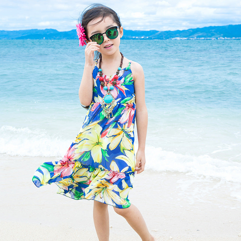 Sweet sling chiffon girls beach dress