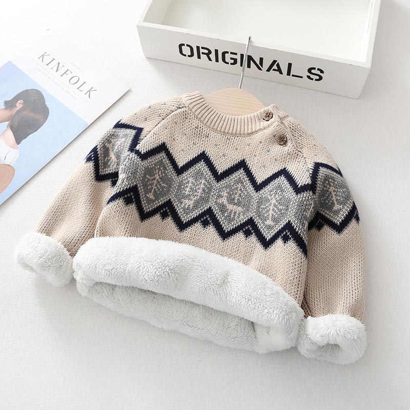 Boys and girls plus velvet thick retro knitted sweater