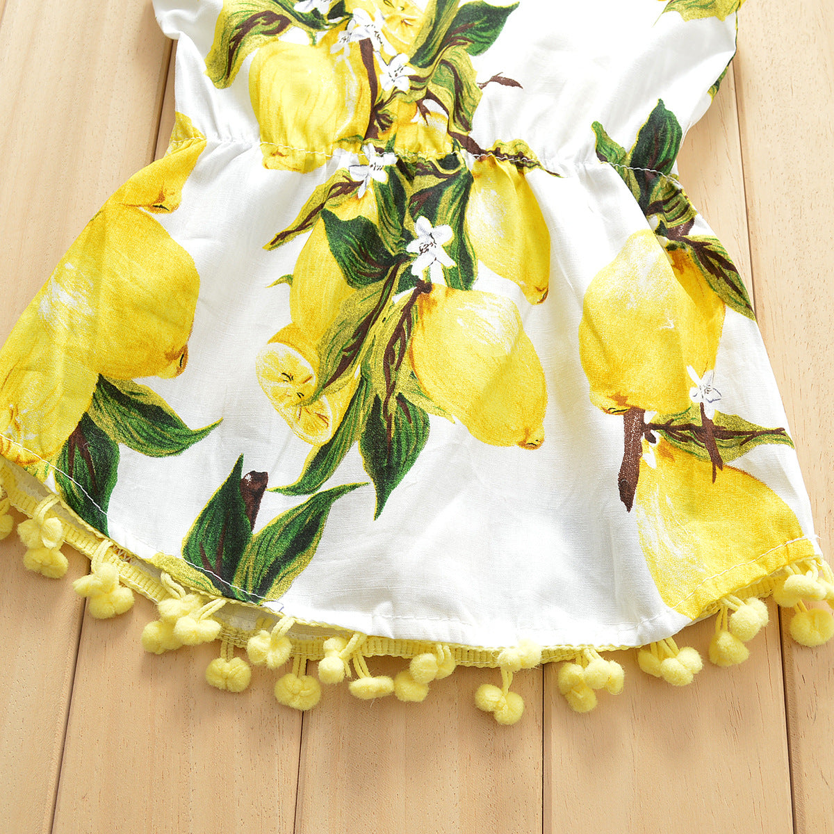 Lemon Printing Camisole Tassel Dress For Baby Girl