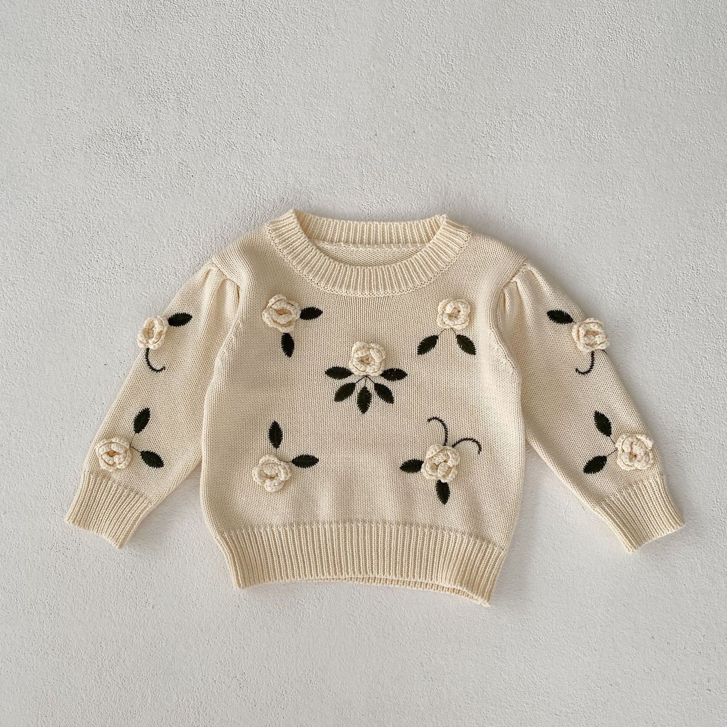 Baby Handmade Flower Embroidery Pullover Sweater Top