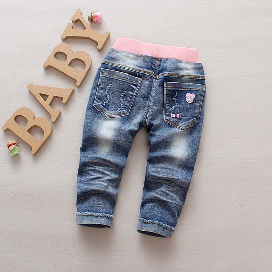 Girls Jeans Trend Candy Color Embroidery