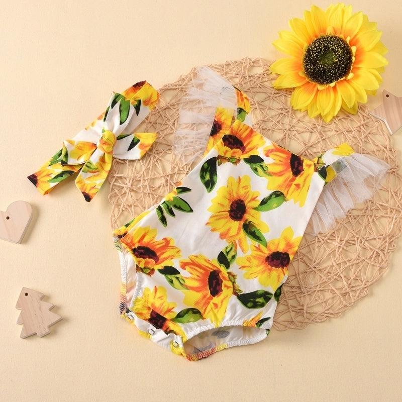 Beachwear Ruffled Sunflower Print Jumpsuit Pullover And