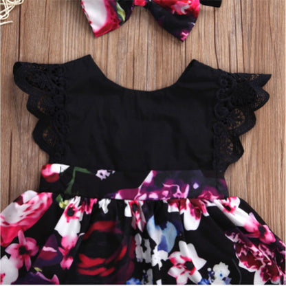 Foreign Trade European Beauty Baby One-Piece Ha Skirt Romper Summer Short-Sleeved New Style Flying Sleeve Flower Children's Print