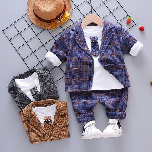 Three-Piece Childrens Clothing For Spring And Autumn Korean Plaid Small Suit