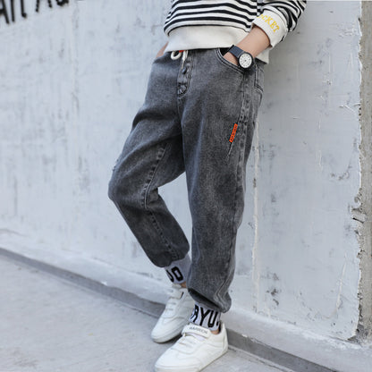 Boy's Loose Color Matching Jeans Spring And Autumn Cotton Children's Pants