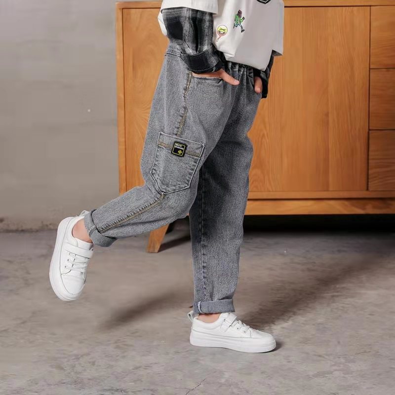 Boy's Loose Color Matching Jeans Spring And Autumn Cotton Children's Pants