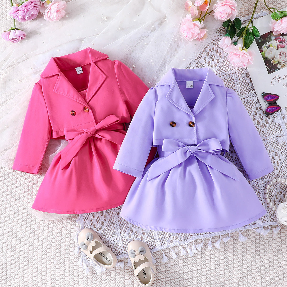 Suit Jacket Solid Color Suspender Skirt Two-piece Suit For Children