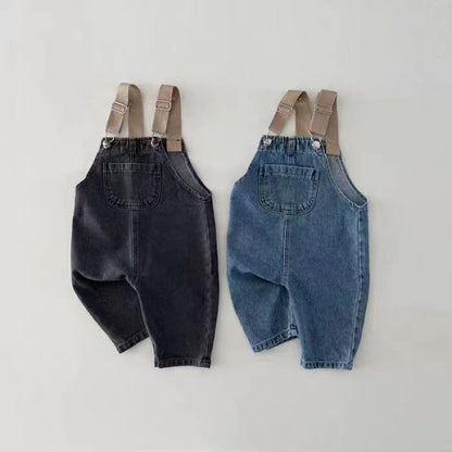 Retro Denim Suspender Pants