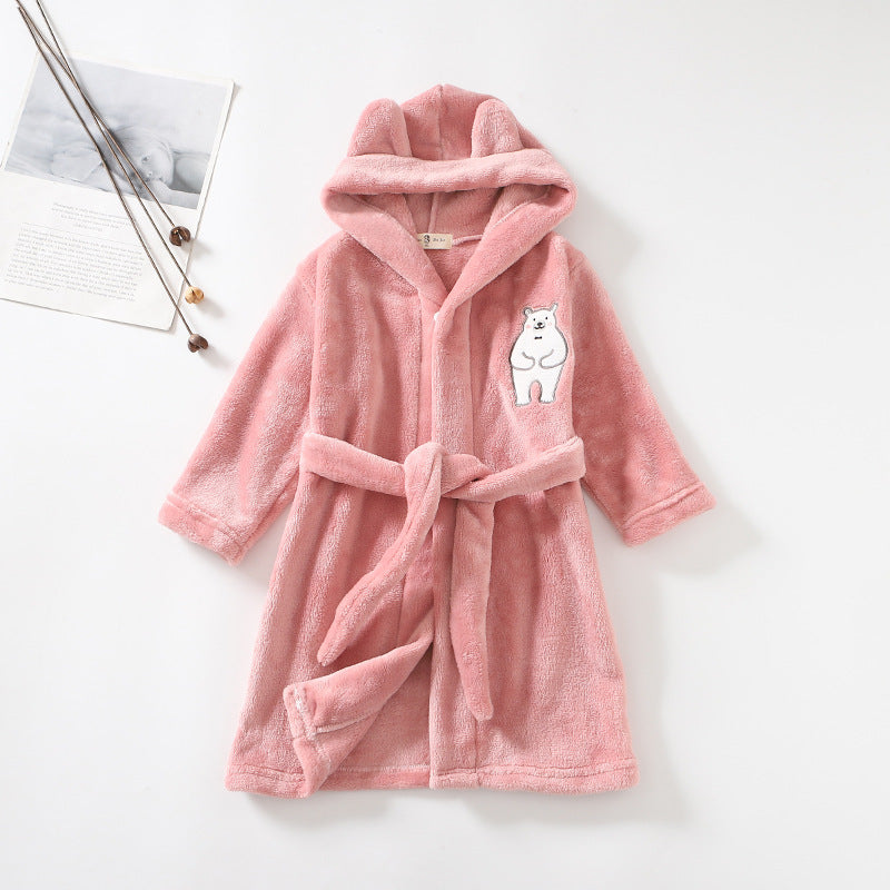 Flannel Bathrobe Boys' Home Wear With Hood