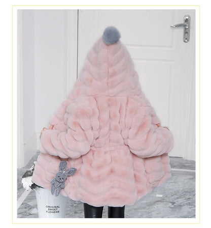 Girls' Coat Autumn And Winter Children's Fashionable Thickened Warm Korean Fashion Imitation Fur Top