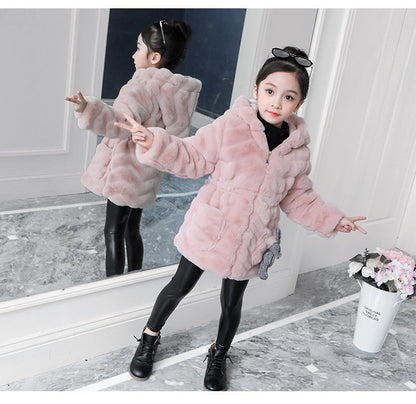 Girls' Coat Autumn And Winter Children's Fashionable Thickened Warm Korean Fashion Imitation Fur Top