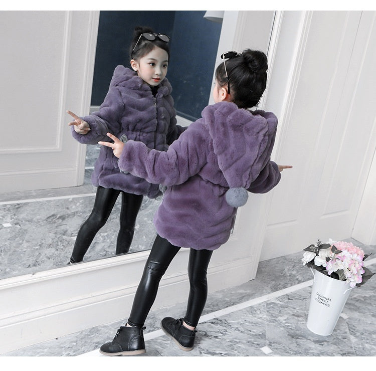 Girls' Coat Autumn And Winter Children's Fashionable Thickened Warm Korean Fashion Imitation Fur Top