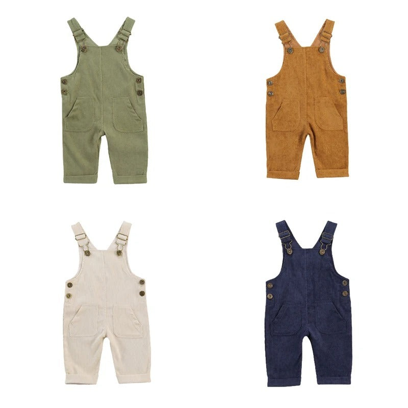 Children's Corduroy Sleeveless Solid Color Overalls