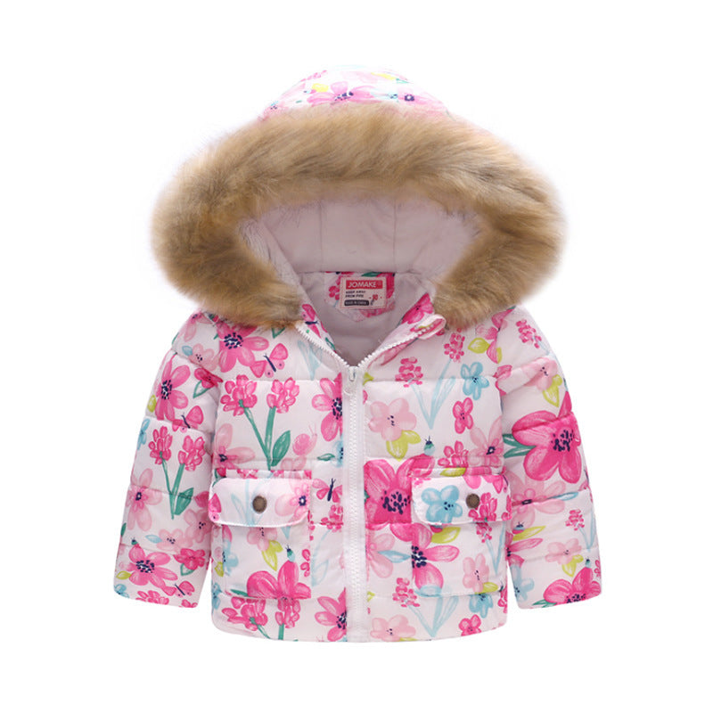 Boys and Girls Printed Hooded Children's Warm Cotton Jacket Thickened