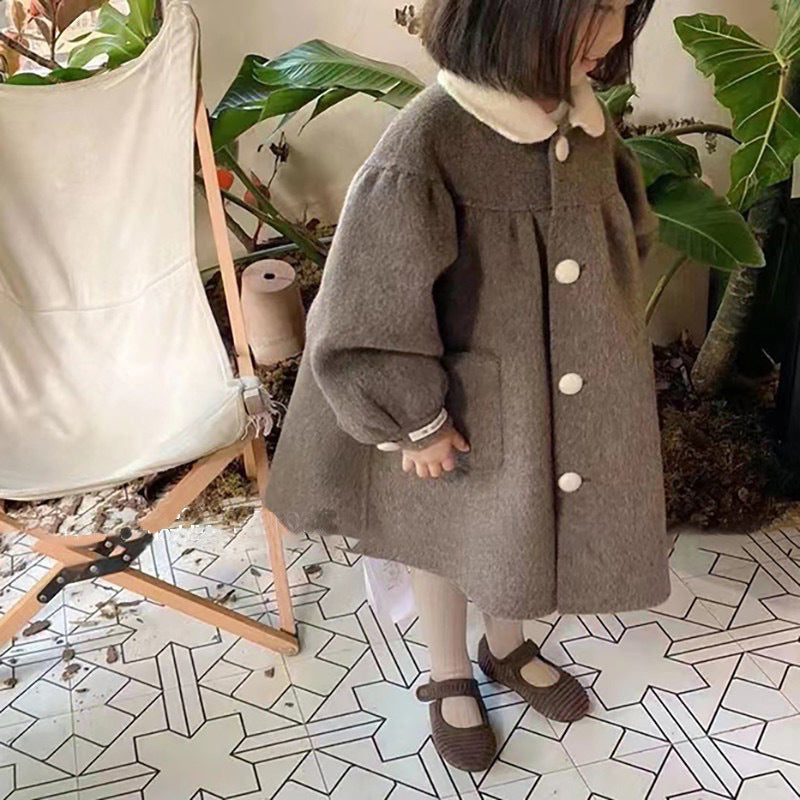 Doll Collar Mid-length Girls' Woolen Winter Winter New Coat