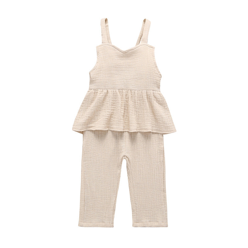 Girls summer cotton and linen overalls