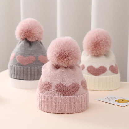 Baby Hat Double-layer Thickened Jacquard Heart