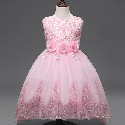 new spring flowers flower girl dress Princess Dress Girls wedding dress skirt trailing sequins wholesale