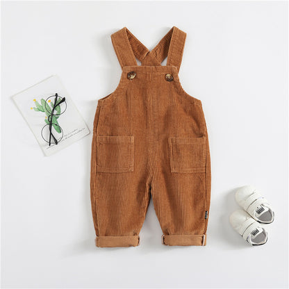 Boys and girls baby denim suspenders trousers