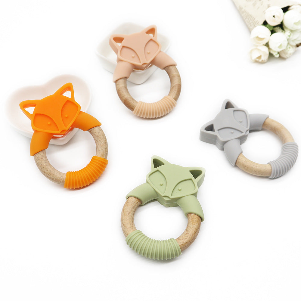 Baby Silicone Wood Ring Fox Baby Teether Molar Stick Toy