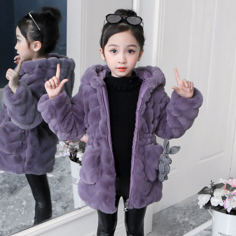 Girls' Coat Autumn And Winter Children's Fashionable Thickened Warm Korean Fashion Imitation Fur Top