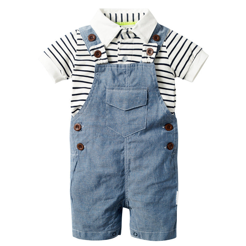 Baby BoysStrap Pants Jumpsuit Hat Three-piece Clothes