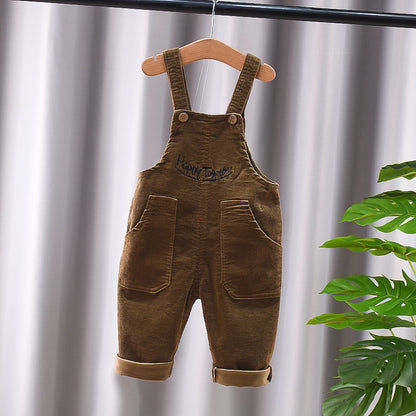 New Corduroy Baby Kids Denim Suspender Pants