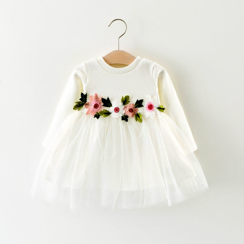 A031 new fall manufacturers selling children waist flowers long sleeved dress princess dress baby skirt