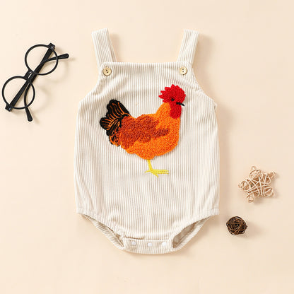 Infant Toddler Streamline Cotton Cock Towel Embroidery Sling Romper