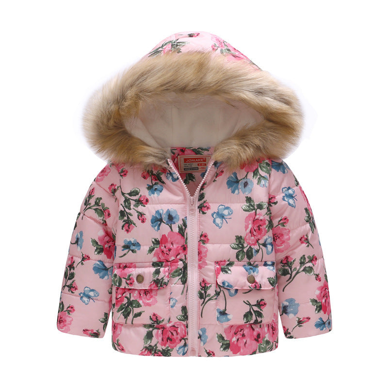 Boys and Girls Printed Hooded Children's Warm Cotton Jacket Thickened