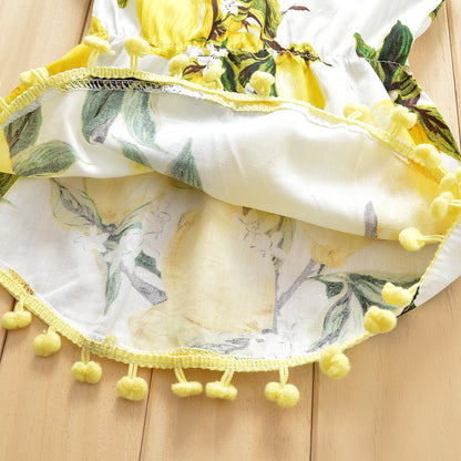 Lemon Printing Camisole Tassel Dress For Baby Girl