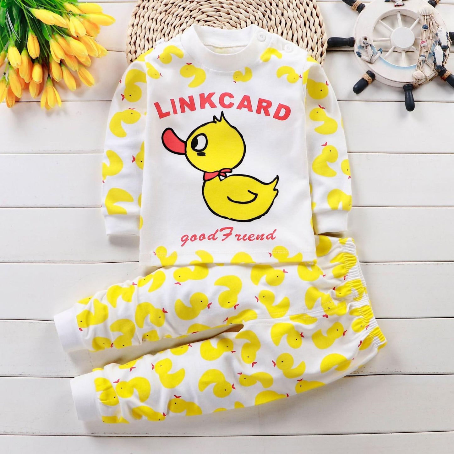 Autumn Cotton Base Baby Pajamas Set