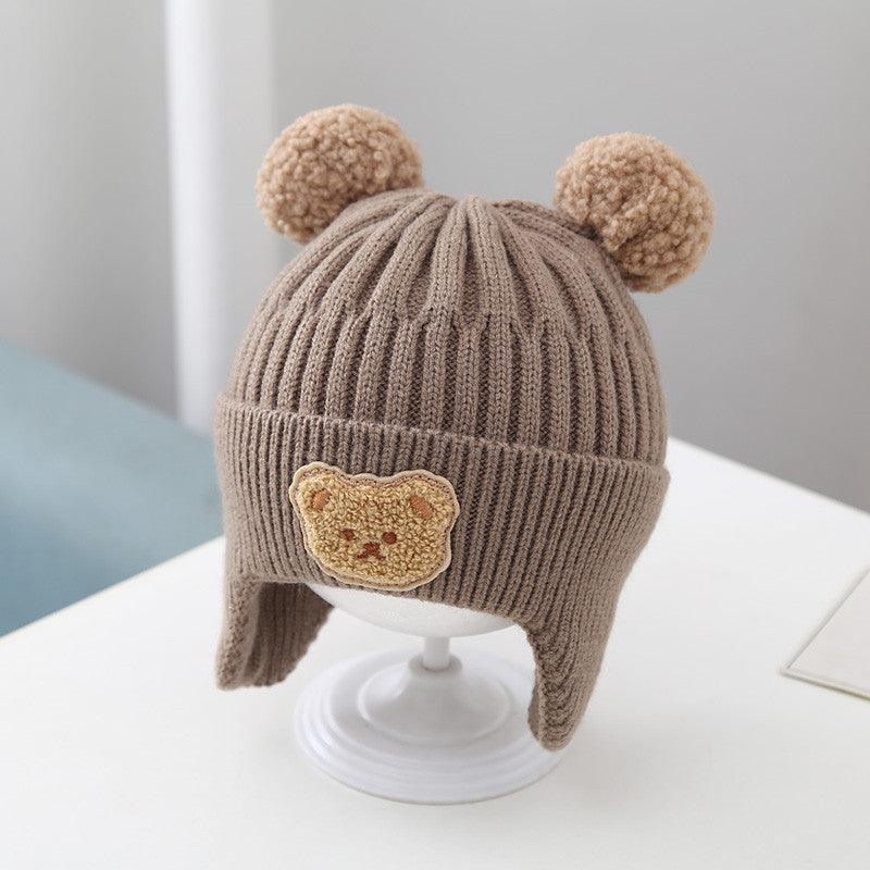 Baby Hat Warm Earflaps Cap Cute Bear Baby Knitted Woolen Cap