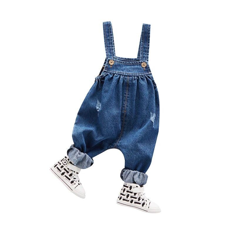 Boys and girls baby denim suspenders trousers