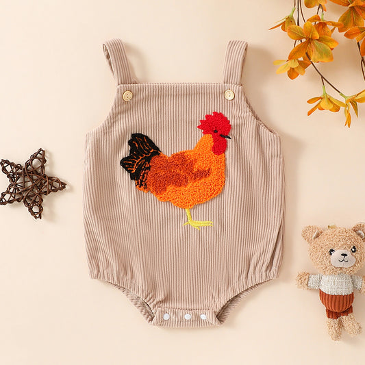 Infant Toddler Streamline Cotton Cock Towel Embroidery Sling Romper