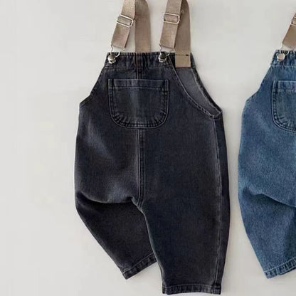 Retro Denim Suspender Pants