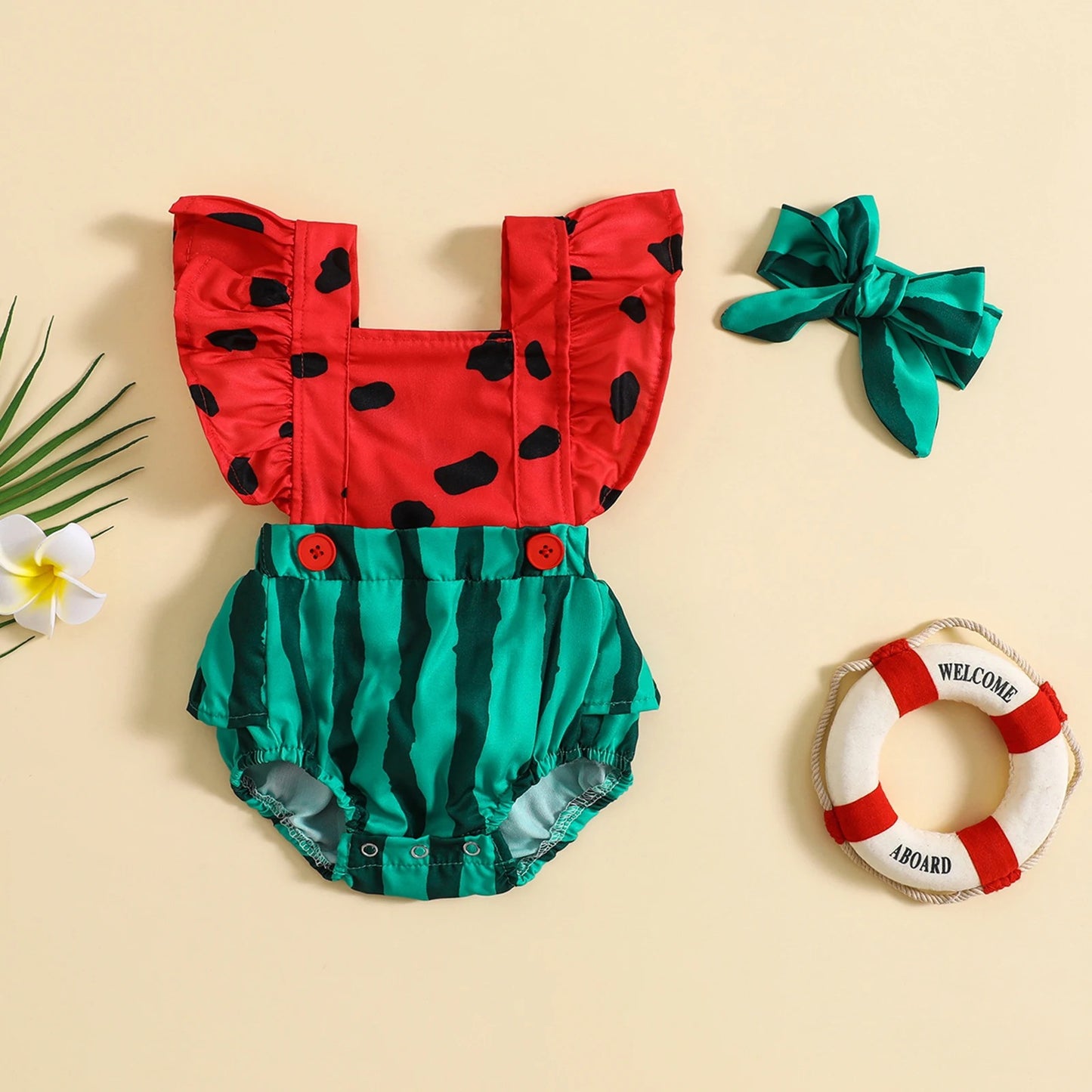 Cute Super Cute Hair Band Watermelon Baby Jumpsuit