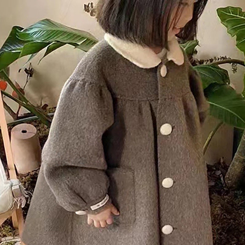 Doll Collar Mid-length Girls' Woolen Winter Winter New Coat