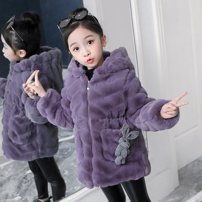 Girls' Coat Autumn And Winter Children's Fashionable Thickened Warm Korean Fashion Imitation Fur Top