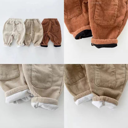 Korean Ins Corduroy Fleece-lined Patch Trousers