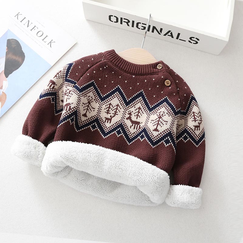 Boys and girls plus velvet thick retro knitted sweater