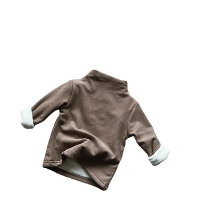 Half Turtleneck Thick Warm All-match Top Children Velvet Padded Bottoming Shirt