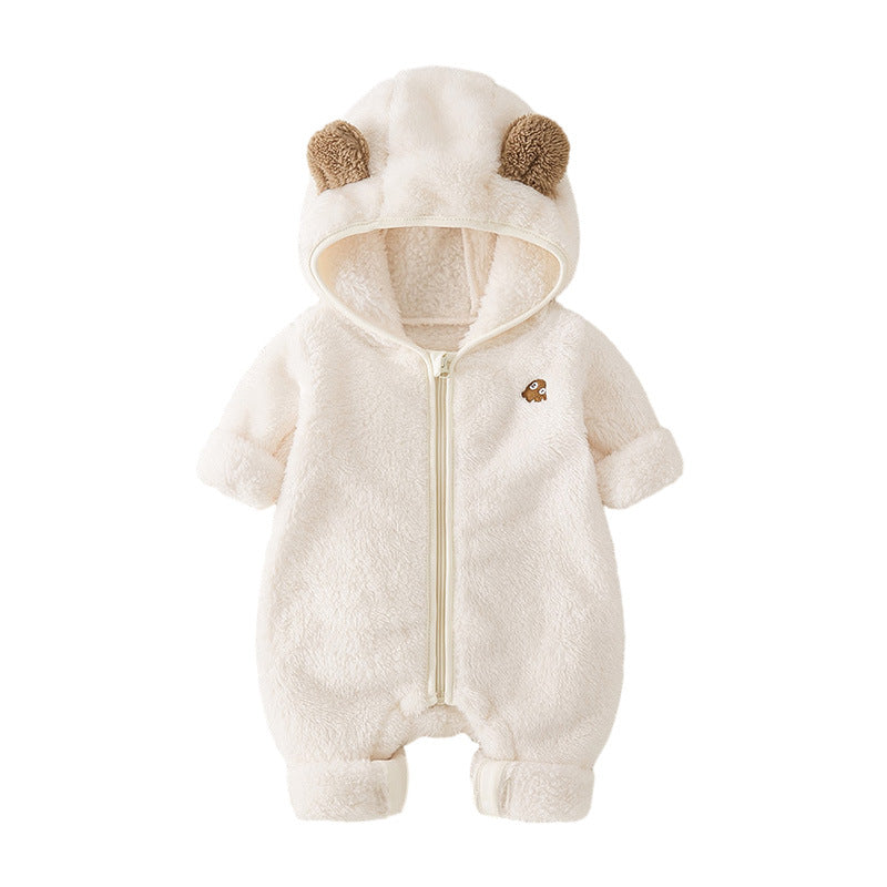 Baby Jumpsuit Double-sided Velvet Warm Hooded