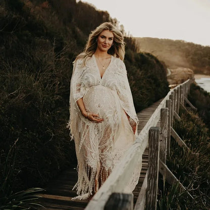 Maternity Gowns For Photo Shoot Dress Boho Style Long Bohemian Lace Maxi Tassel