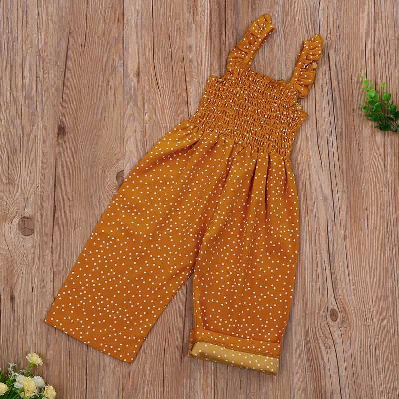 Toddler Baby Girl’s Summer Suspender Jumpsuit Fresh Polka Dot Ruffles Long Pants