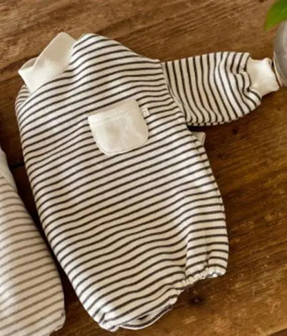 Bodysuit Infant Fashion Striped Clothes Baby Girls Boys Casual High Collar Jumpsuit