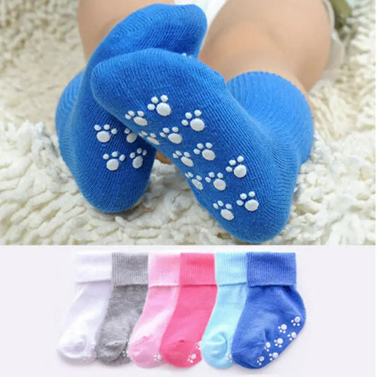 Baby Boys Warm Socks Cotton Non-Slip Socks Solid Color Candy Color Winter Socks