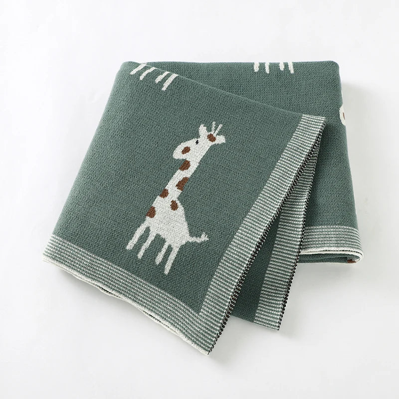 CozySprout  Giraffe Knit Baby Blanket – Plush Plaid Wrap