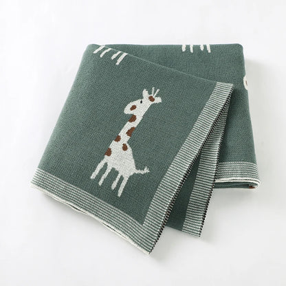 CozySprout  Giraffe Knit Baby Blanket – Plush Plaid Wrap